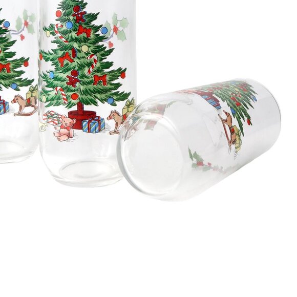 Vintage Luminarc Christmas Tree Glass Cups Round Bottom Slender Holidays Holly - Picture 6 of 8